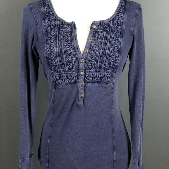 Lucky Brand Tops - LUCKY BRAND Denim Indigo Blue Henley Shirt Medium